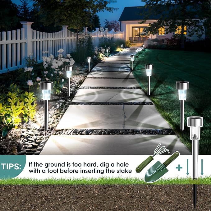 GIGALUMI Solar Lights Outdoor Waterproof, 12 Pack, Stainless Steel LED Solar - Image 3