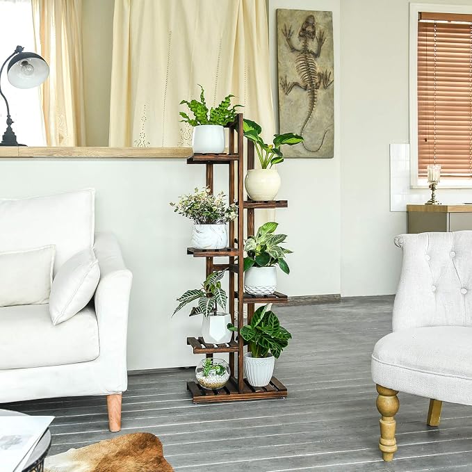 Mkono Wood Plant Stand 6 Tier 7 Potted Plant Shelf Indoor Outdoor Tall - Image 4