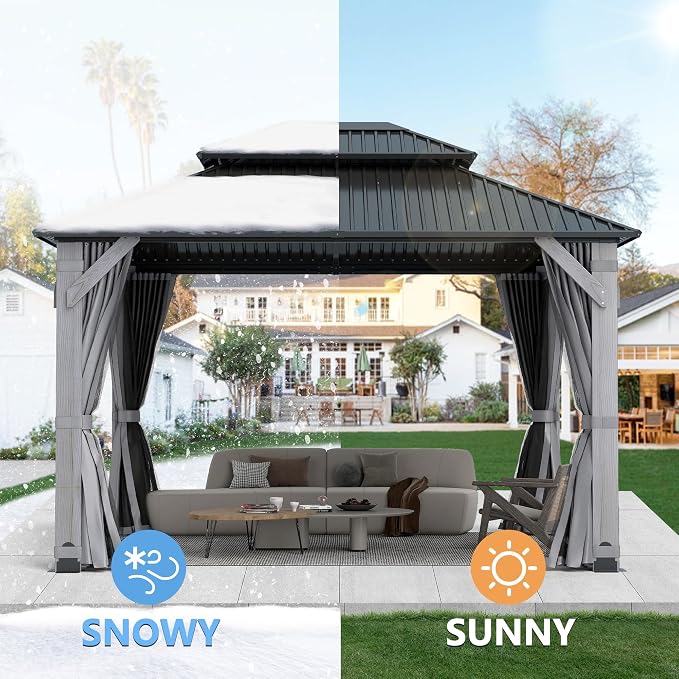 10'x12' Hardtop Wood Gazebo, Outdoor Double Roof Galvanized Steel Top Gazebo - Image 6