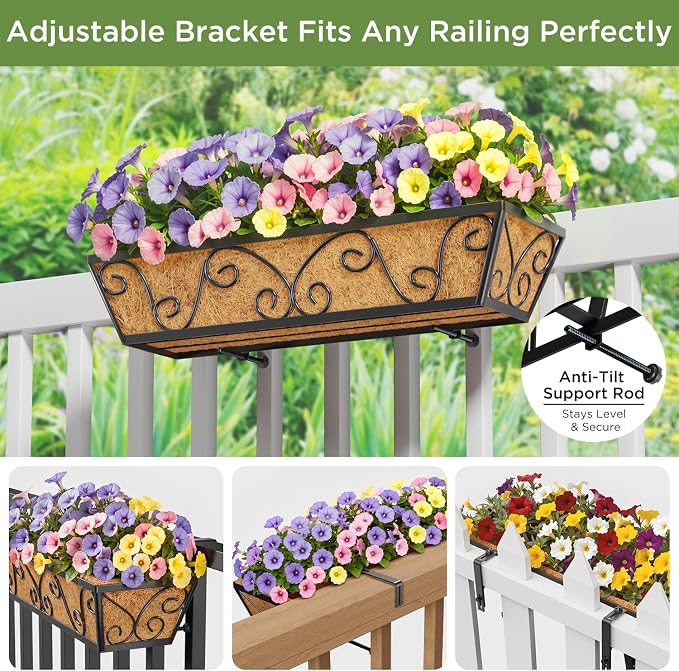 2pcs 24 Inch Window Deck with Coco Liner, Metal Hanging Flower Planter Window - Image 3