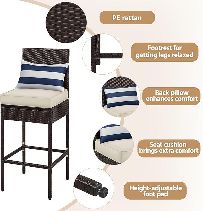 Yaheetech Set of 6 Patio Bar Stools, Outdoor PE Rattan Bar Height Chairs - Image 5