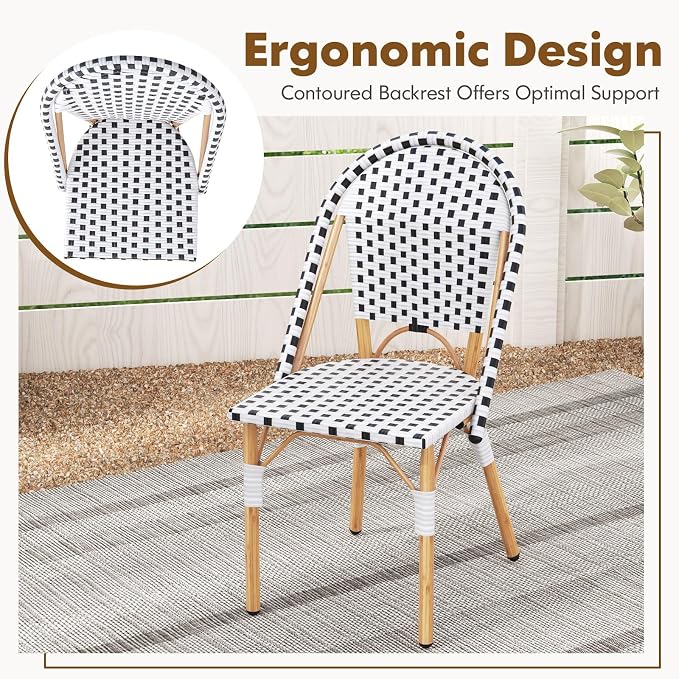 Tangkula 3 Piece French Bistro Table Chair Set, Outdoor Wicker Round Table & 2 - Image 8