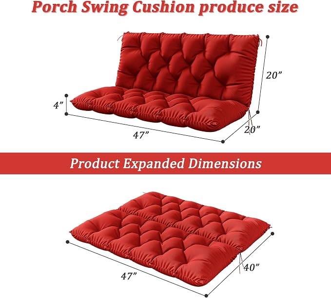 Porch Swing Cushion with Backrest 2-3 Seater Outdoor Bench Cushions Waterproof - Image 2