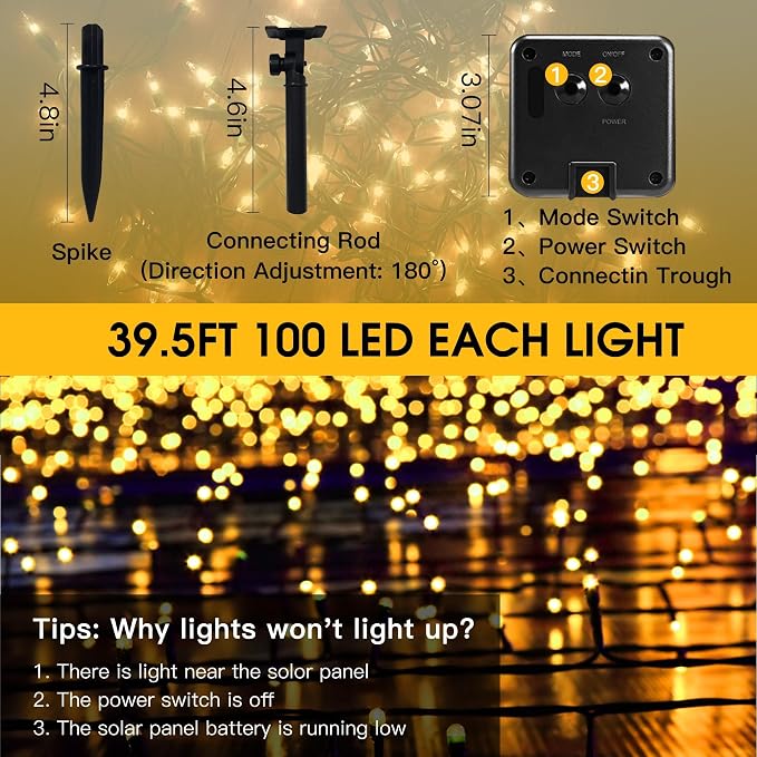 Solar String Lights Outdoor，2 Pack 79FT 200 LED Waterproof Solar Christmas - Image 6