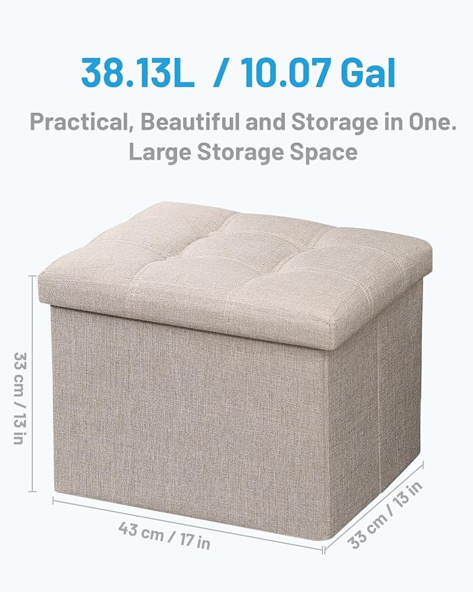AmasSmile Beige Ottoman with Storage, Foot & Leg Rest Stools Small Cute Stool - Image 3