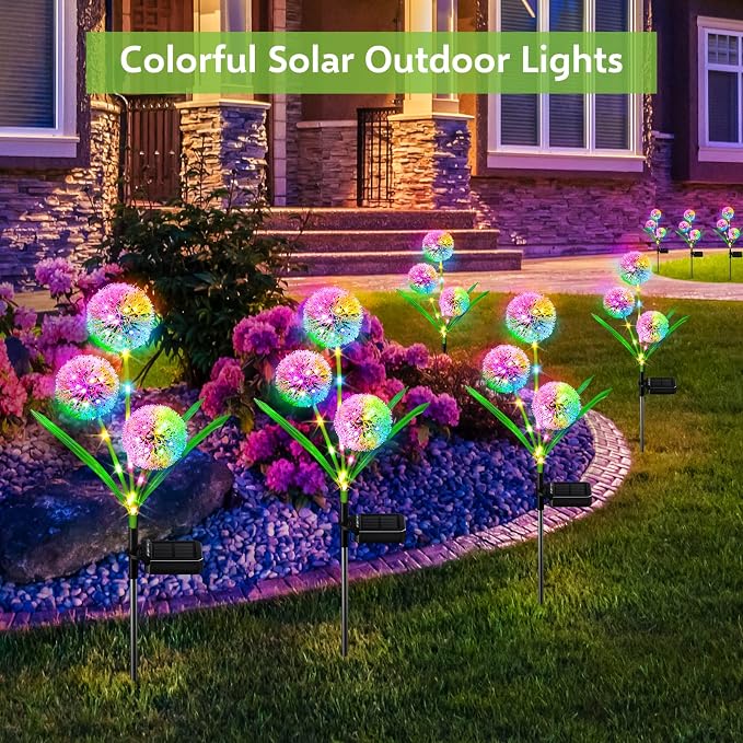 Solar Lights Outdoor Garden Decor: 2 Pack Upgraded Solar Dandelion Garden Light - Image 2
