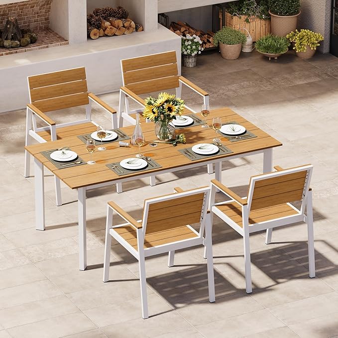 Outdoor Dining Set for 4, Aluminum Patio Table and Chairs Set by Oasbira