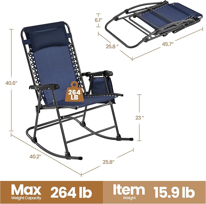 Yaheetech 26in Rocking Chair Outdoor Zero Gravity Folding Chairs Rocking Chairs - Image 3