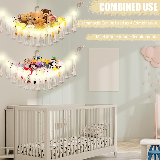 Stuffed Animal Hammock with LED Light, Large Stuffed Animals Storage Corner - Image 8