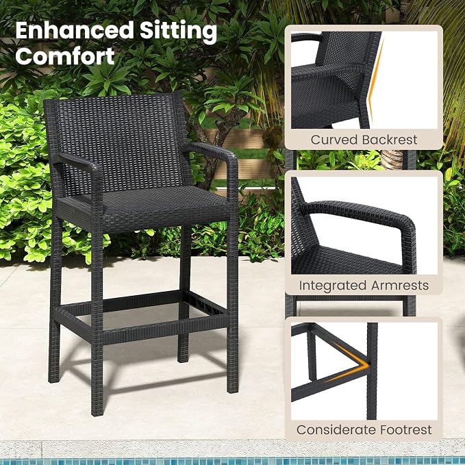 Tangkula 3 Pieces Patio Bar Set, Oudoor Curved Heavy Duty Bar Chairs and Square - Image 8