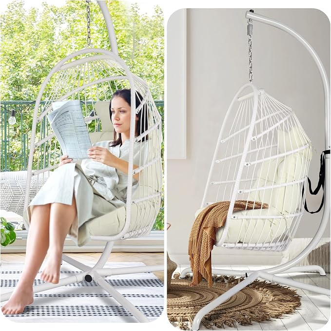 Chihee Egg Chair with Ultra Strong Stand and Cushion Foldable Wicker Rattan - Image 6