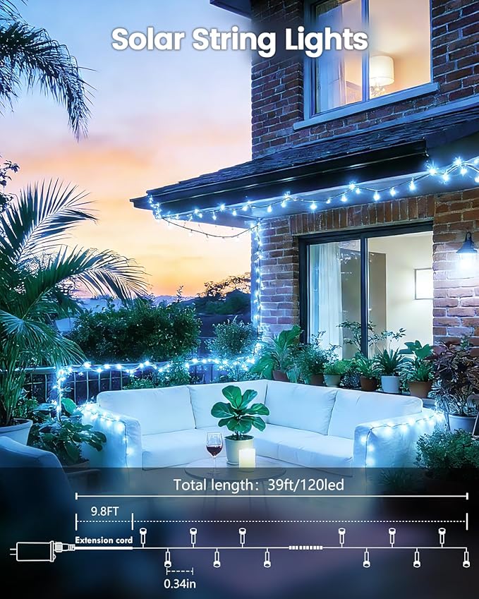 OZS 2PK 240LED Solar Sring Lights Outdoor Waterproof, Solar Christmas Lights - Image 5