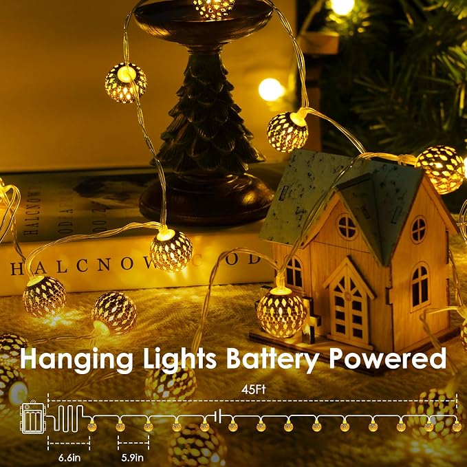 Moroccan String Lights Outdoor Battery Operated, 60 LED 36 FT Globe Fairy Lights - Image 2