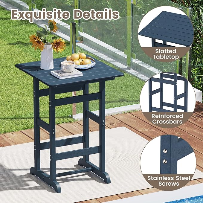 Tangkula 3-Piece Patio HDPE Bar Set, 2 Bar Height Adirondack Armchairs w/Square - Image 6