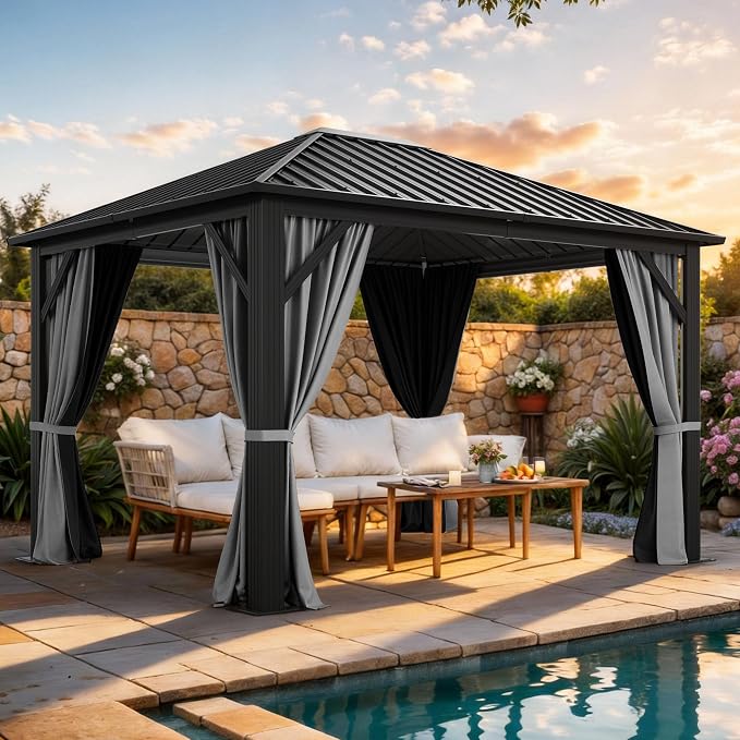 YITAHOME 10'X12' Single Hardtop Gazebo Metal Outdoor Patio Galvanized Iron by YITAHOME