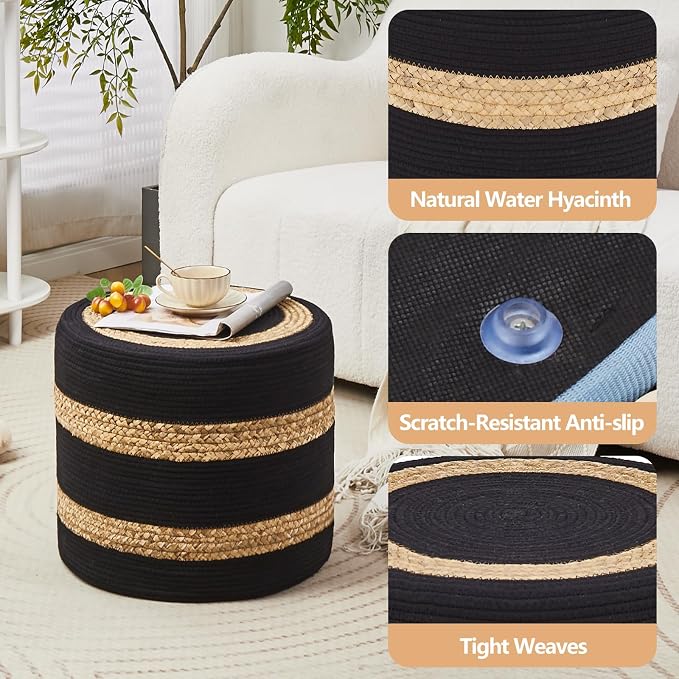 Wimarsbon 18'' Ottoman Pouf, Natural Braided Poof, Rustic Handweave Lounge - Image 4