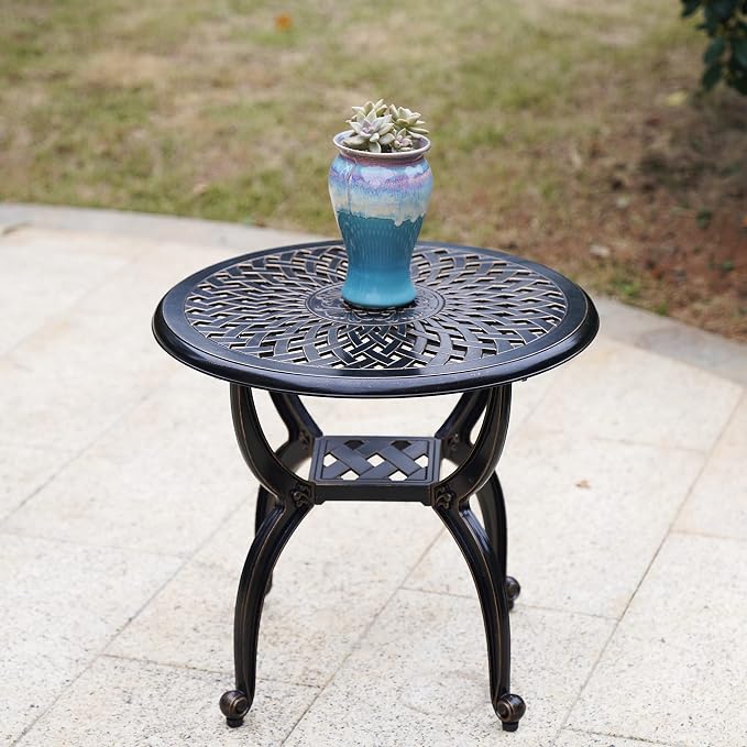 Mandolin Outdoor Patio, Rust -Resistant Cast Aluminum Side Table, Weather - Image 8