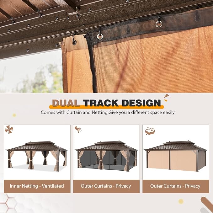 EROMMY 12' x 20' Gazebo Hardtop Double Roof Galvanized Steel Canopy - Image 7