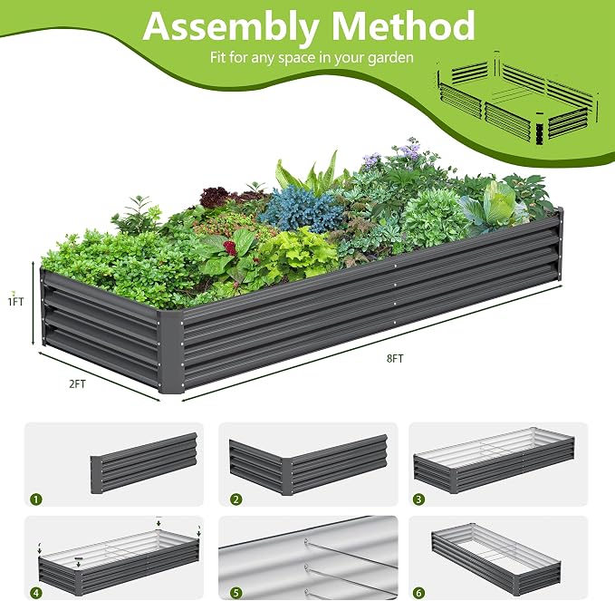 2PCS 8x2x1FT Galvanized Raised Garden Bed, Galvanized Planter Raised Garden - Image 4