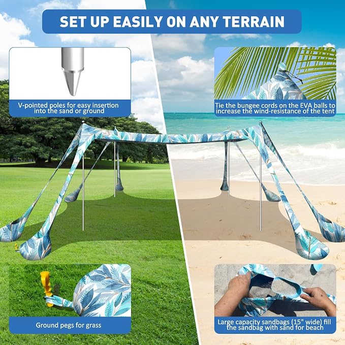 Beach Tent Sun Shelter 10x10ft Beach Canopy Easy Pop Up Sun Shade Portable - Image 4