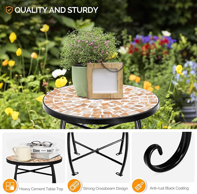 VINGLI Mosaic Outdoor Side Table, Accent Table, Plant Stand Ideal - Image 5