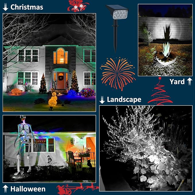 T-SUNUS Christmas Solar Spotlights White 6000K IP65 Waterproof 2-in-1 Outdoor - Image 5