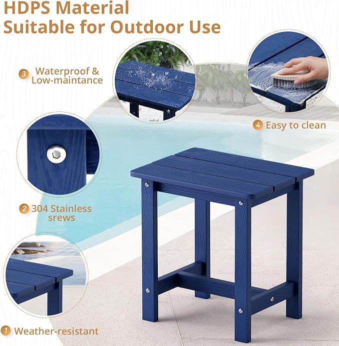 LUE BONA Outdoor Side Table Set of 2, HDPS Small Outdoor Table, Adirondack Side - Image 5
