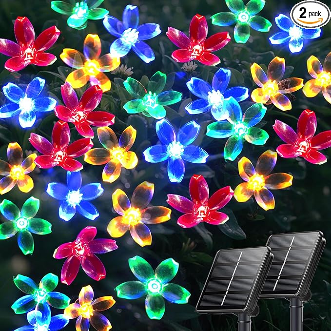 2PK 80LED 50FT Flower Solar String Lights Outdoor Waterproof, Cherry Blossoms by OZS