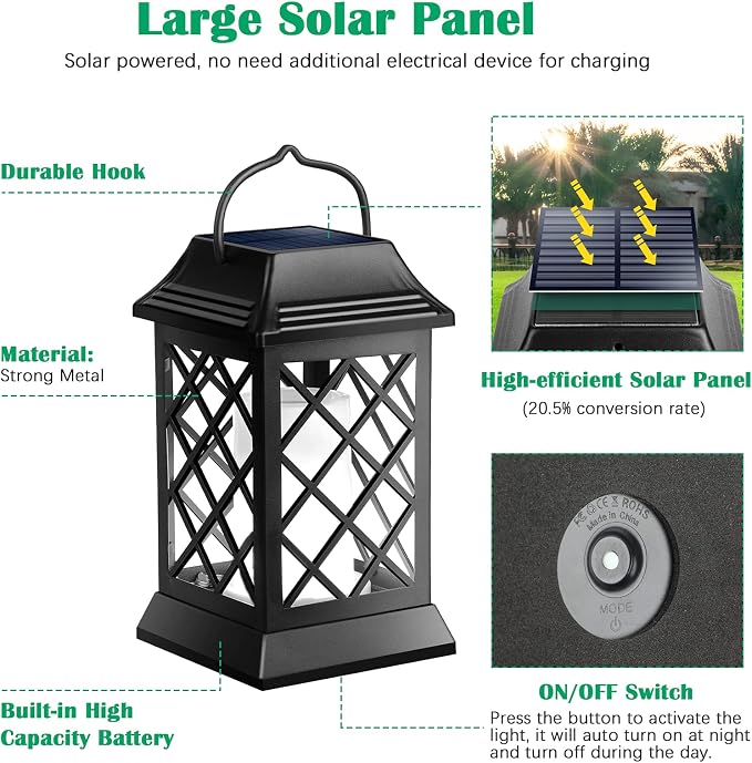 TomCare Solar Lights Outdoor Flickering Flame Metal Solar Lantern Outdoor - Image 3