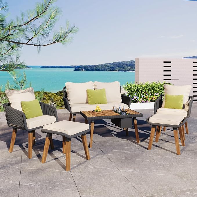 6-Piece Rope Patio Furniture Set, Outdoor Furniture by Unknown