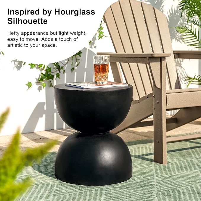 Glitzhome Outdoor Side Table, Round Accent End Table, Lightweight Hourglass - Image 5