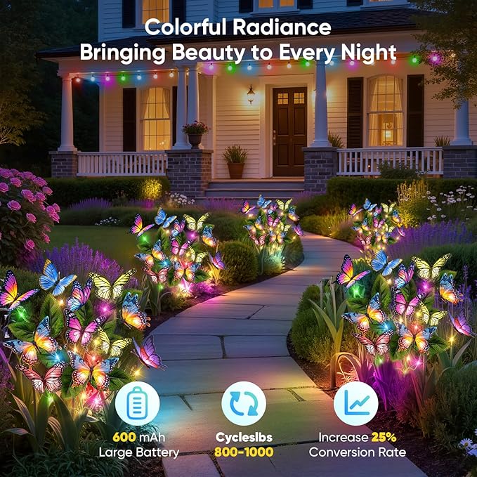 Solar Lights Outdoor Garden Decor: 2 Pack 34 Silk Butterflies - Image 4
