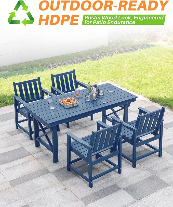 5 Pieces HDPE Patio Dining Set, Outdoor Table and Chairs - Image 7