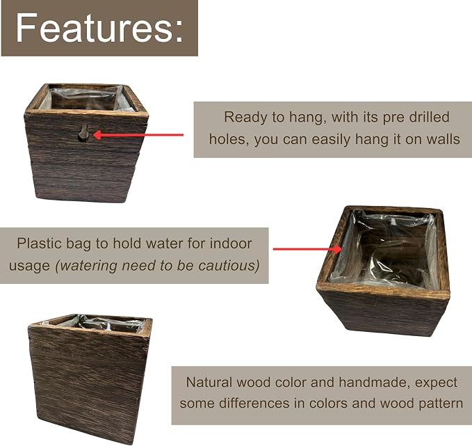 LaLaGreen Wood Planter Boxes for Indoor Plants Small Square Wall Mounted - Image 3