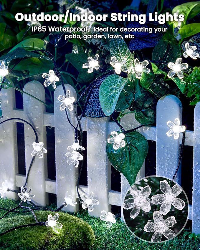 Brightown 2 Pack Total 52FT 120 LED Solar String Lights Flower Outdoor - Image 4