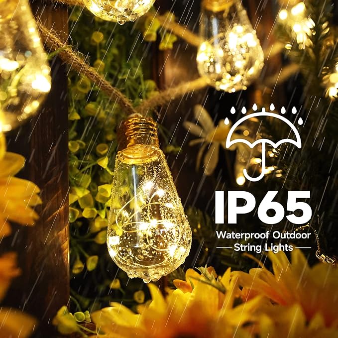 Solar Outdoor String Lights, 2 Pack 20Ft Vintage Rope Hemp Solar Patio Lights - Image 3