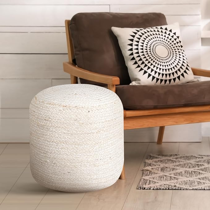 Palisa Round Ottoman Pouf Handmade Cotton Knitted Poof Bean Bag Filling | Boho - Image 5