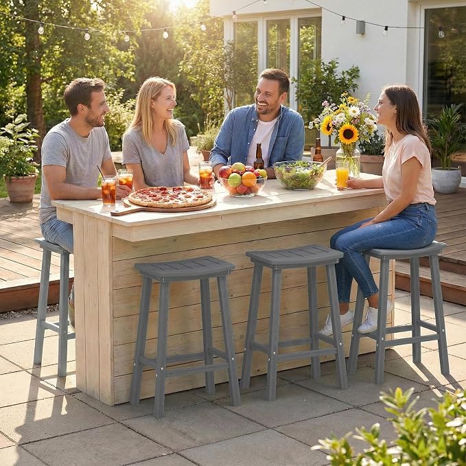 Outdoor Bar Stools Set of 4, 24 Inch All-Weather HDPE Counter Height Chairs - Image 8