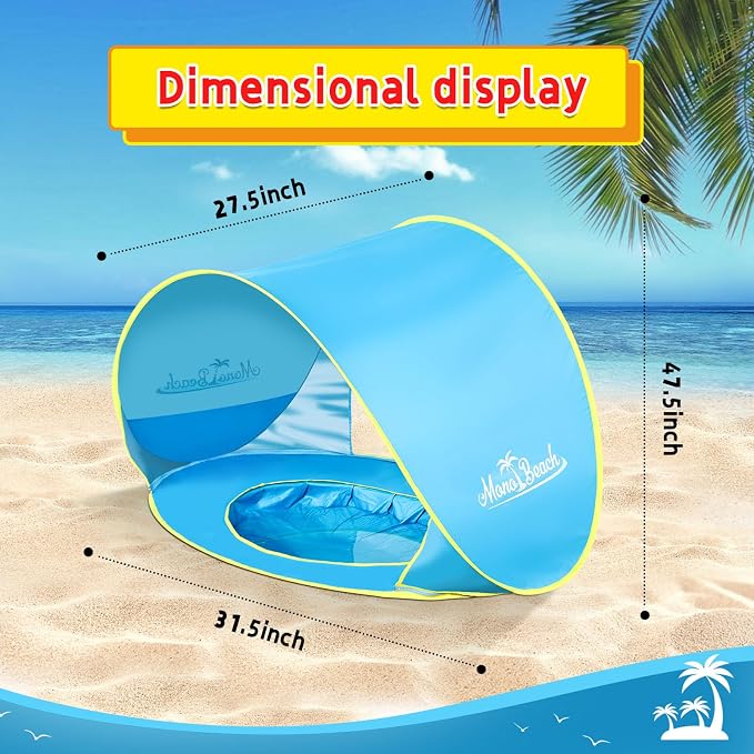 Monobeach Baby Beach Tent with Sun Hat Pop Up Portable Shade Pool UPF50+ UV - Image 7
