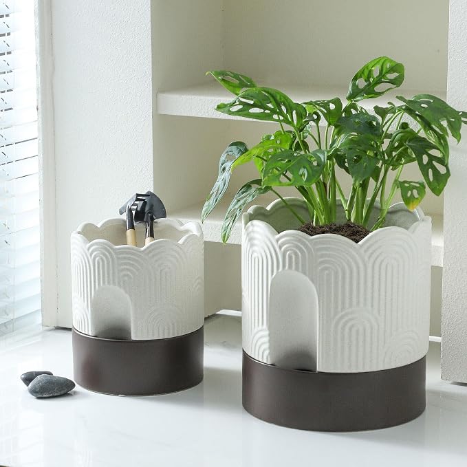 Nihow Self Watering Plant Pot Set: 6 Inch & 8 Inch Ceramic Planter - Image 5