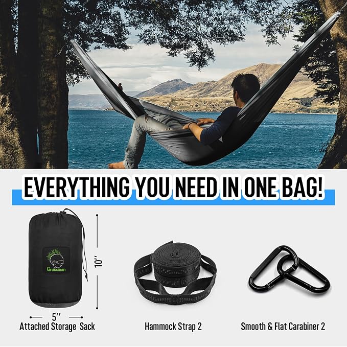 Grassman Camping Hammock Double & Single Portable Hammock - Image 4