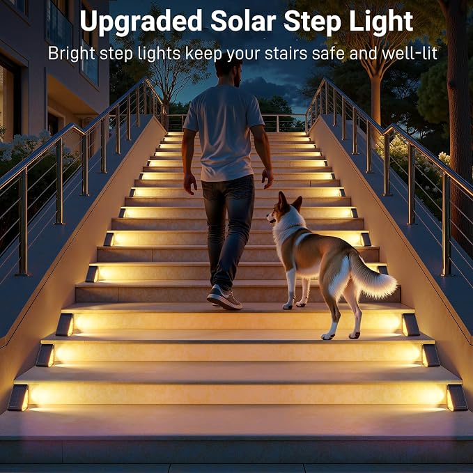 Solar Step Lights for Outside, 8 Pack Bright LED Spot Lens Triangle Solar Stair - Image 5