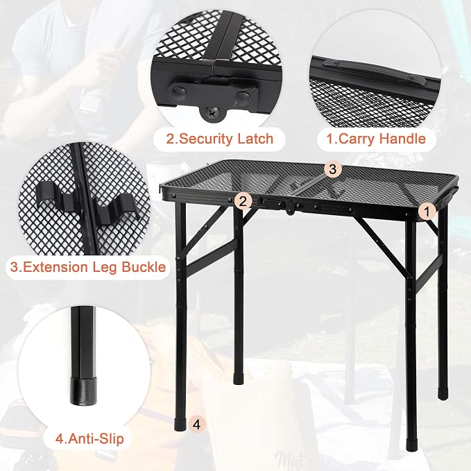 Camping Table with Mesh Desktop, Lightweight & Portable Small Folding Grill - Image 7
