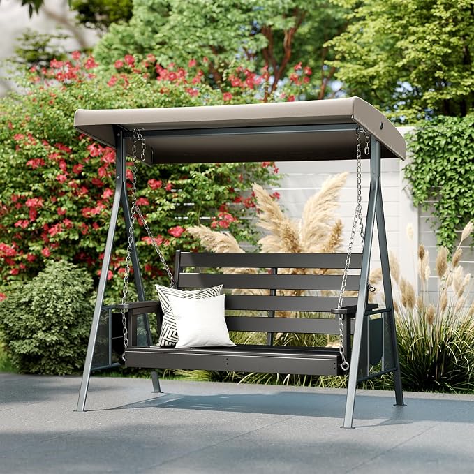 IVY&LANE Outdoor Porch Swing | HDPE Plastic | 2-Person | Hanging Bench Swings | - Image 6