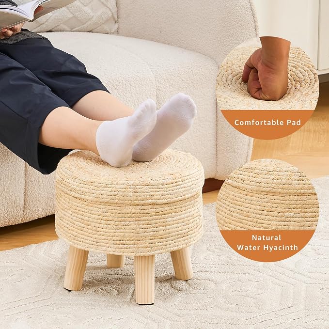 Cpintltr Storage Ottoman Poufs Handwoven Footstool Natural Seagrass Round - Image 4