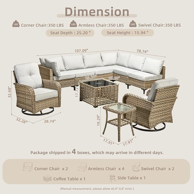 Outdoor Sectional Patio Furniture Set, 10 Pieces Wicker Conversation Sets L - Image 8