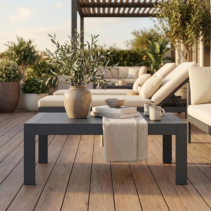 Solaste Aluminum Outdoor Coffee Table, All-Weather Rectangle Metal Patio Coffee - Image 3