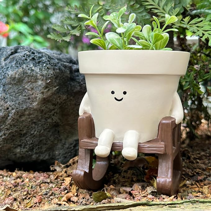 Smiley Face Planter Pot Small, Cute Resin Flower Head Planters - Image 6