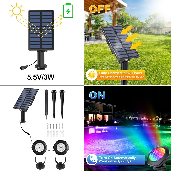 Solar Pond Lights, 18 LED Super Bright RGB LED Underwater Spotlights Color - Image 4