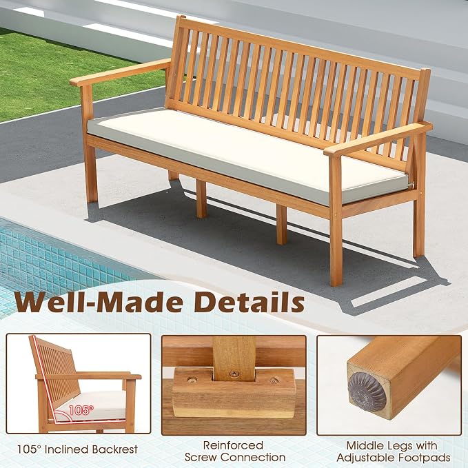 Tangkula 3-Seat Acacia Wood Outdoor Bench - Image 9